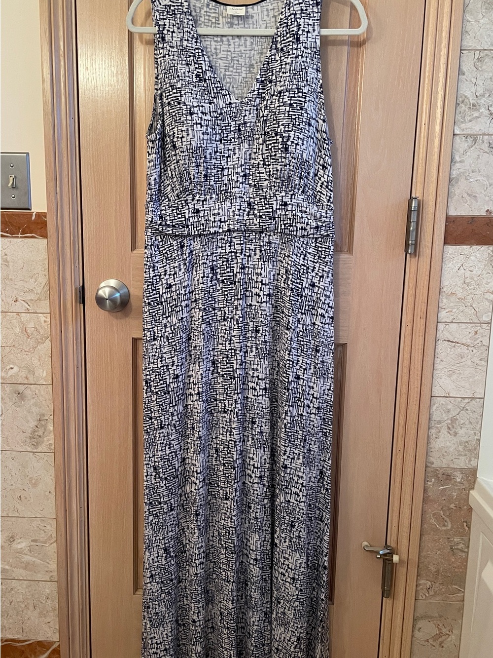 Soma Blue and White Abstract Sleeveless V-Neck Maxi Dress